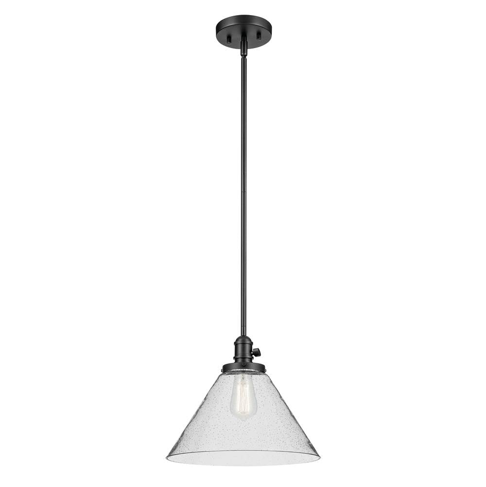 KICHLER 43905BK Avery 11.75" 1-Light Cone Pendant with Clear Seeded Glass in Black