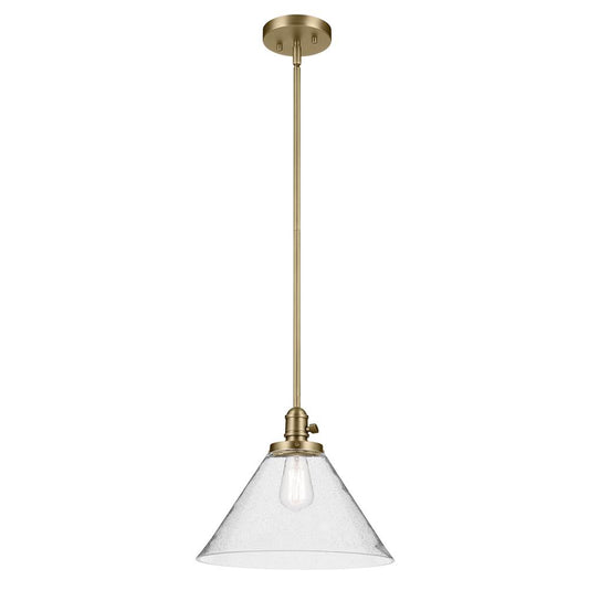 KICHLER 43905NBR Avery 11.75" 1-Light Cone Pendant with Clear Seeded Glass in Natural Brass