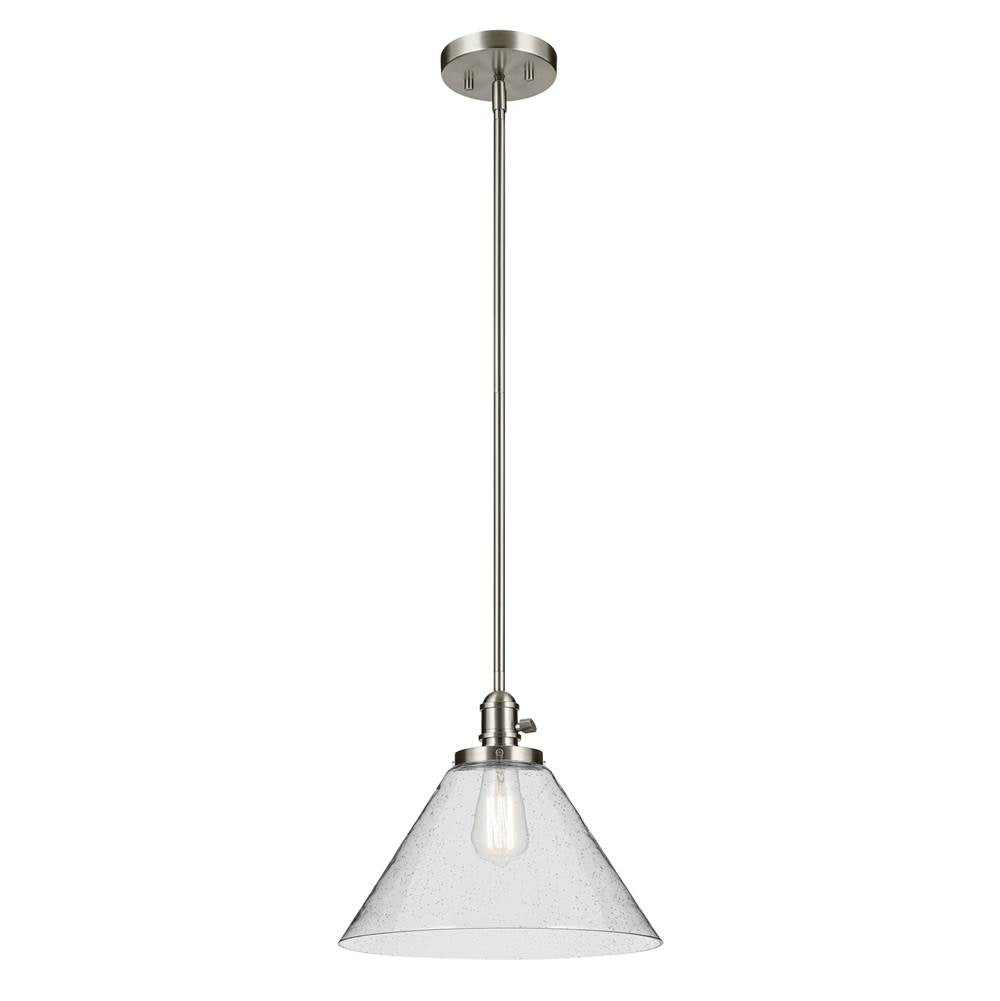 KICHLER 43905NI Avery 11.75" 1-Light Cone Pendant with Clear Seeded Glass in Nickel