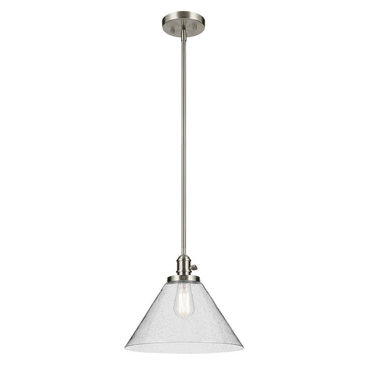 KICHLER 43905NI Avery 11.75" 1-Light Cone Pendant with Clear Seeded Glass in Nickel