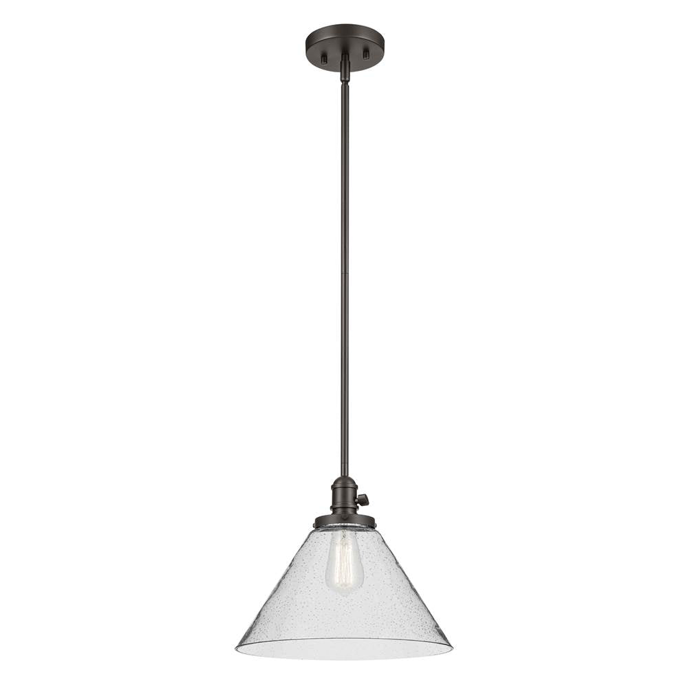 KICHLER 43905OZ Avery 11.75" 1-Light Cone Pendant with Clear Seeded Glass in Olde Bronze