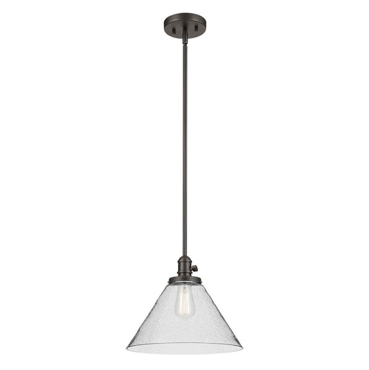 KICHLER 43905OZ Avery 11.75" 1-Light Cone Pendant with Clear Seeded Glass in Olde Bronze