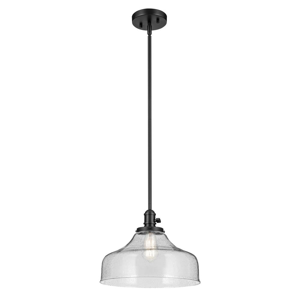 KICHLER 43906BK Avery 11.25" 1-Light Bell Pendant with Clear Seeded Glass in Black
