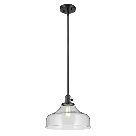 KICHLER 43906BK Avery 11.25" 1-Light Bell Pendant with Clear Seeded Glass in Black