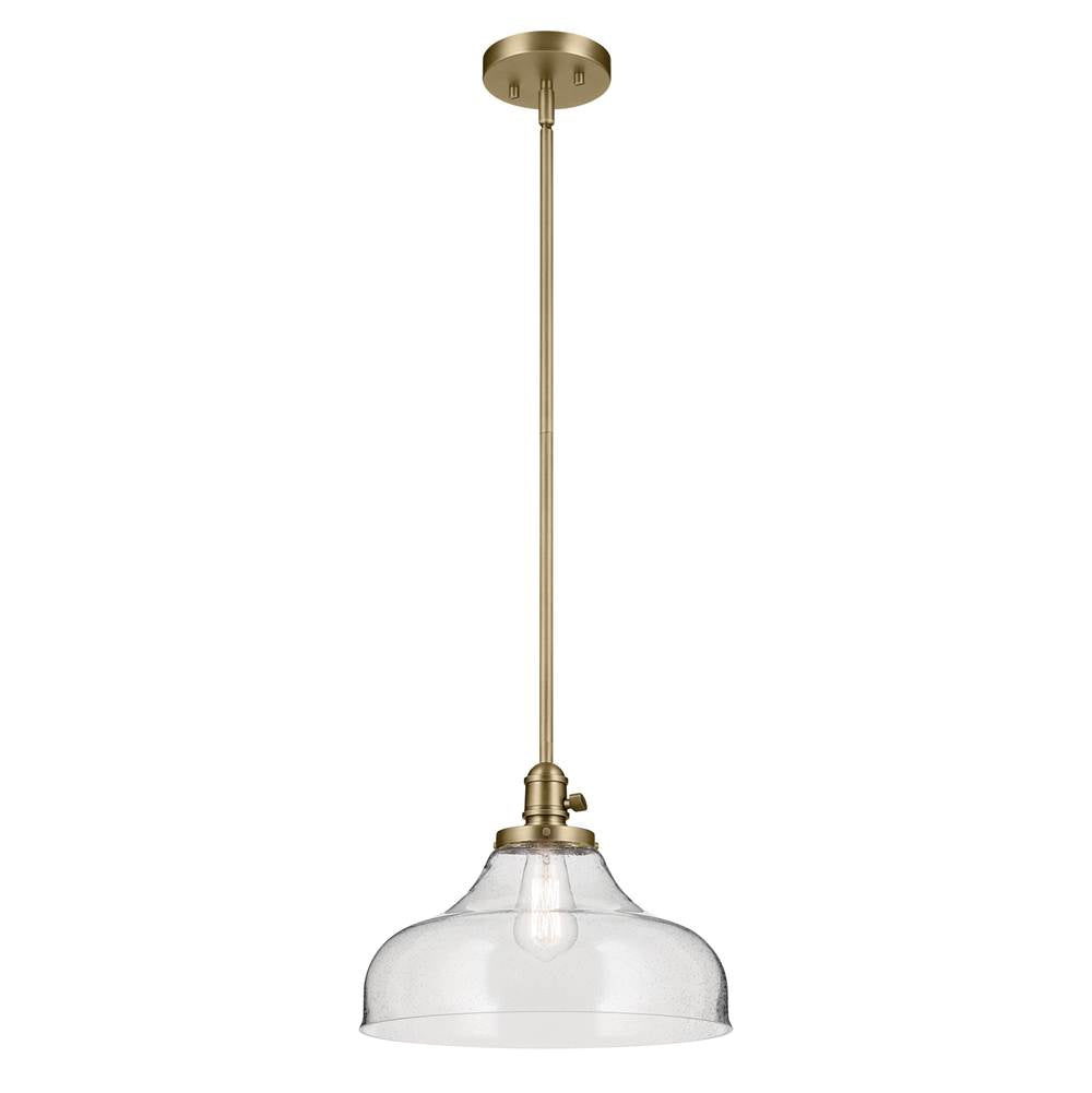 KICHLER 43906NBR Avery 11.25" 1-Light Bell Pendant with Clear Seeded Glass in Natural Brass