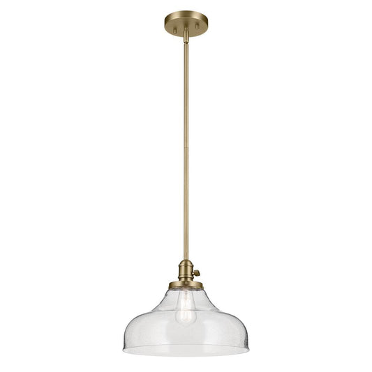 KICHLER 43906NBR Avery 11.25" 1-Light Bell Pendant with Clear Seeded Glass in Natural Brass