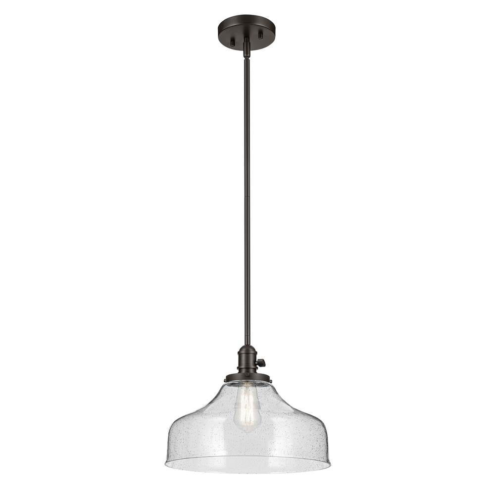 KICHLER 43906OZ Avery 11.25" 1-Light Bell Pendant with Clear Seeded Glass in Olde Bronze