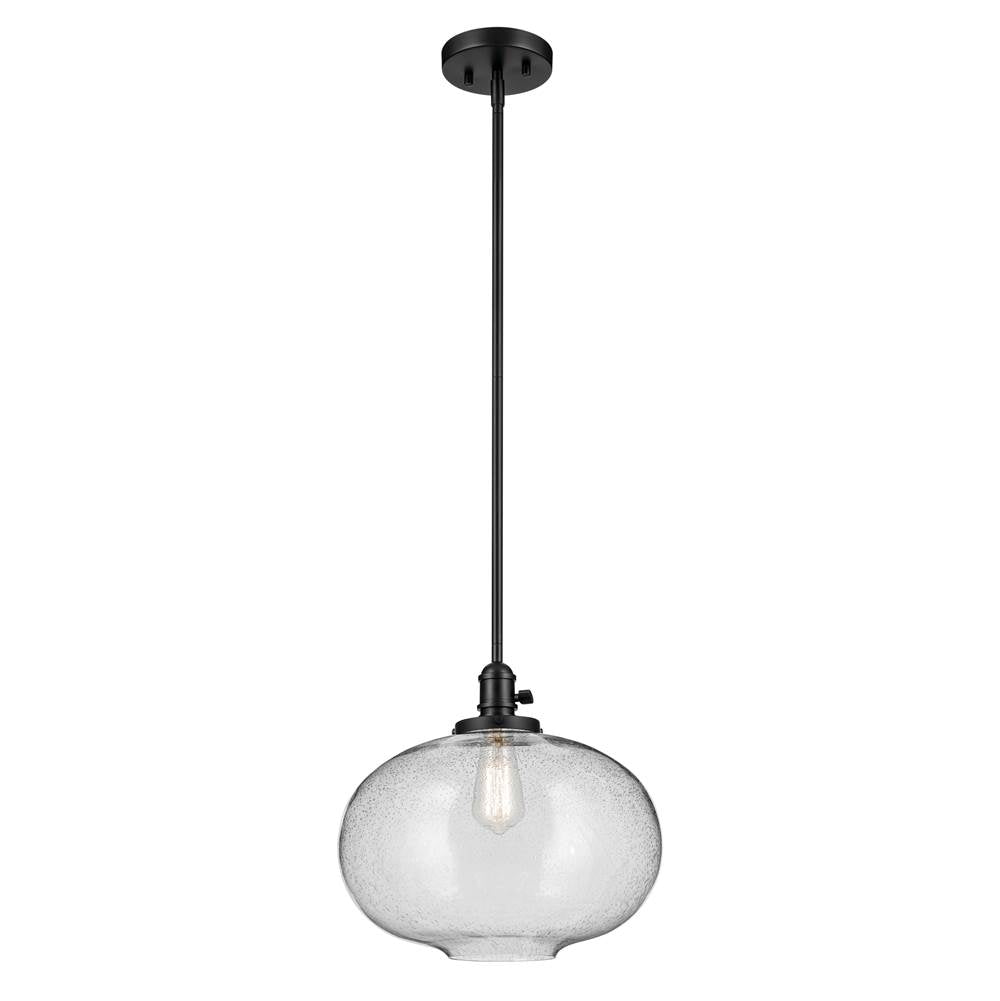 KICHLER 43911BK Avery 14" 1-Light Globe Pendant with Clear Seeded Glass in Black
