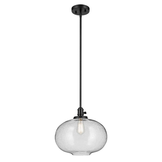 KICHLER 43911BK Avery 14" 1-Light Globe Pendant with Clear Seeded Glass in Black