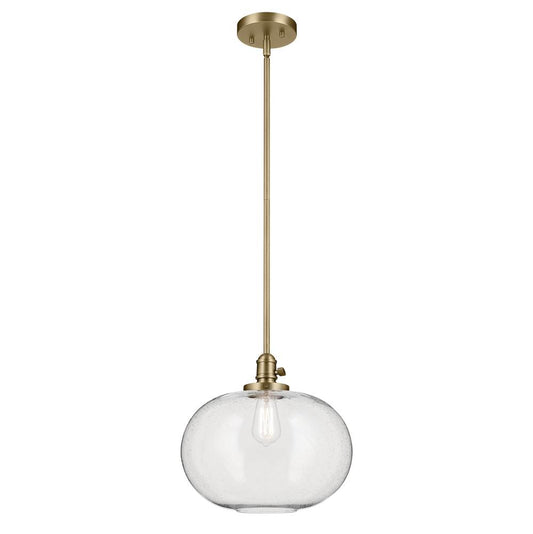 KICHLER 43911NBR Avery 14" 1-Light Globe Pendant with Clear Seeded Glass in Natural Brass