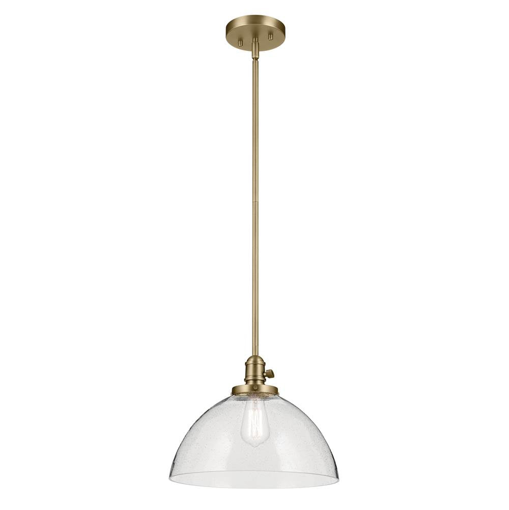 KICHLER 43912NBR Avery 11" 1-Light Dome Pendant with Clear Seeded Glass in Natural Brass