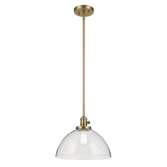 KICHLER 43912NBR Avery 11" 1-Light Dome Pendant with Clear Seeded Glass in Natural Brass