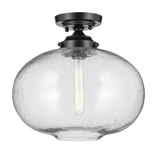 KICHLER 43913BK Avery 14.5" 1-Light Flush Mount with Clear Seeded Glass in Black