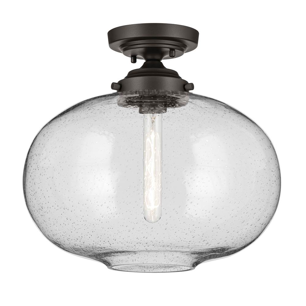 KICHLER 43913OZ Avery 14.5" 1-Light Flush Mount with Clear Seeded Glass in Olde Bronze