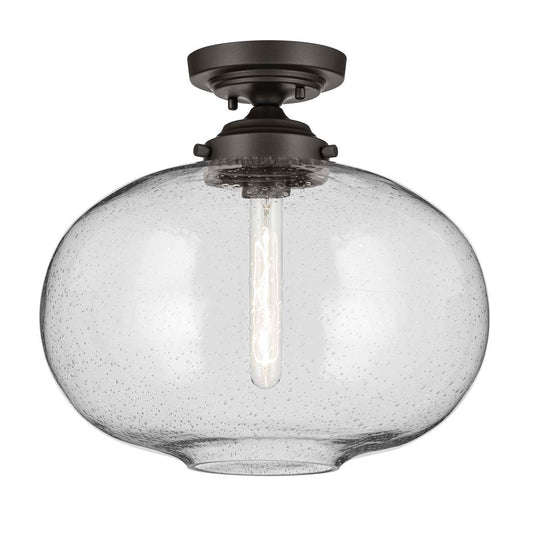 KICHLER 43913OZ Avery 14.5" 1-Light Flush Mount with Clear Seeded Glass in Olde Bronze