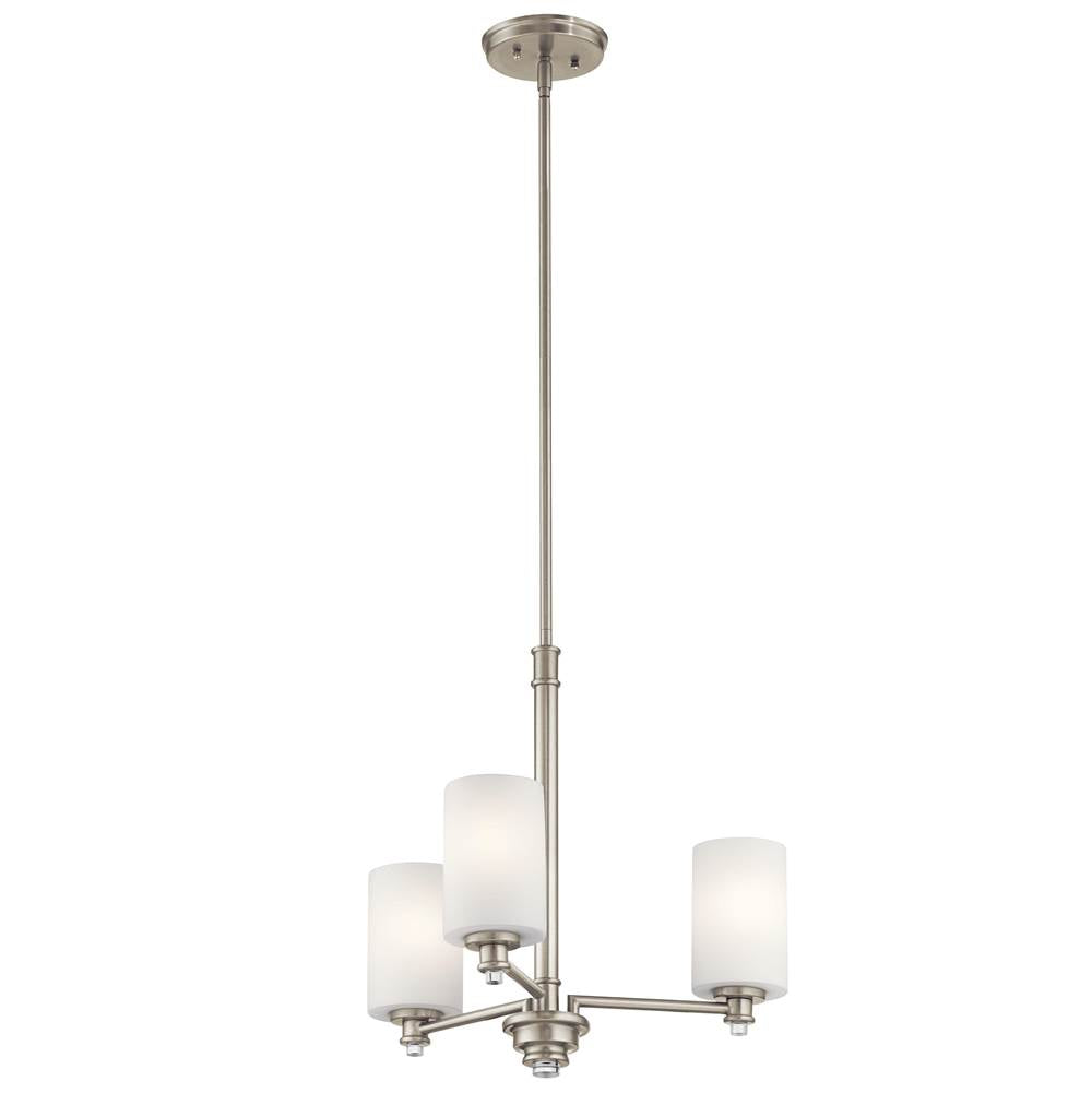 KICHLER 43922NI Joelson 18.5" 3 Light Mini Chandelier with Satin Etched Cased Opal and Clear Glass Accent Glass in Brushed Nickel