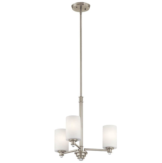KICHLER 43922NI Joelson 18.5" 3 Light Mini Chandelier with Satin Etched Cased Opal and Clear Glass Accent Glass in Brushed Nickel