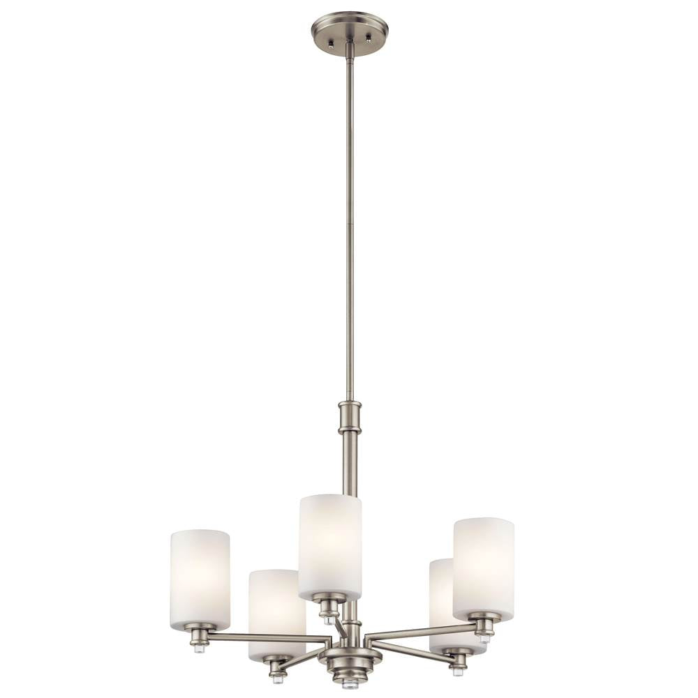 KICHLER 43923NI Joelson 19.75" 5 Light Chandelier with Satin Etched Cased Opal and Clear Glass Accent Glass in Brushed Nickel
