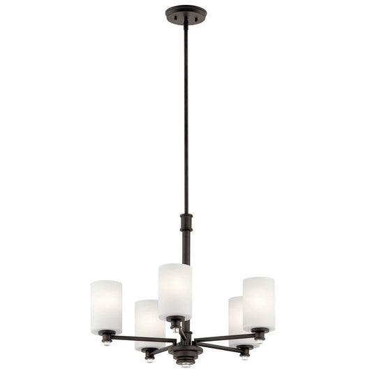 KICHLER 43923OZ Joelson 19.75" 5 Light Chandelier with Satin Etched Cased Opal and Clear Glass Accent Glass in Olde Bronze
