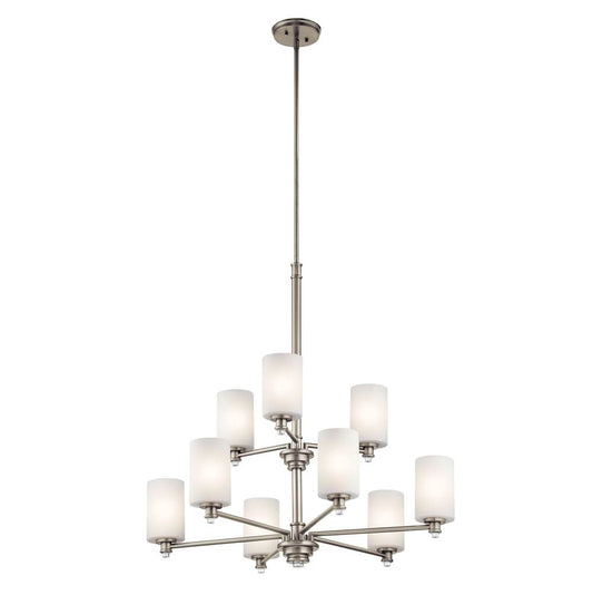 KICHLER 43924NI Joelson 33" 9 Light Chandelier with Satin Etched Cased Opal and Clear Glass Accent Glass in Brushed Nickel