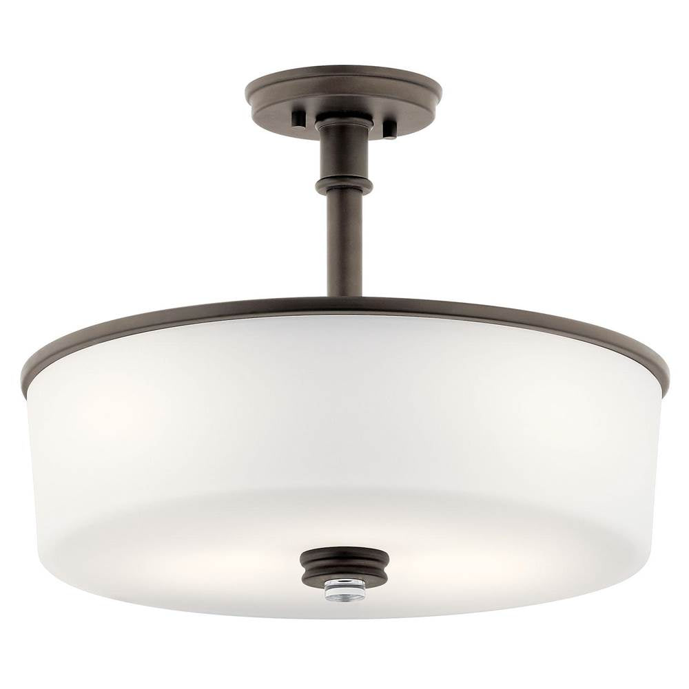 KICHLER 43925OZ Joelson 17.75" 3 Light Convertible Pendant or Semi Flush with Satin Etched Cased Opal and Clear Glass Accent Glass in Olde Bronze