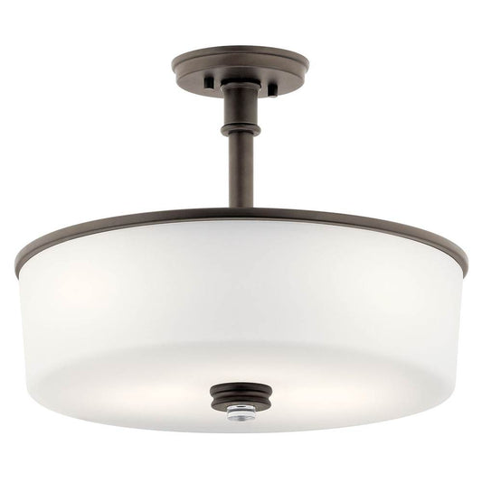 KICHLER 43925OZ Joelson 17.75" 3 Light Convertible Pendant or Semi Flush with Satin Etched Cased Opal and Clear Glass Accent Glass in Olde Bronze