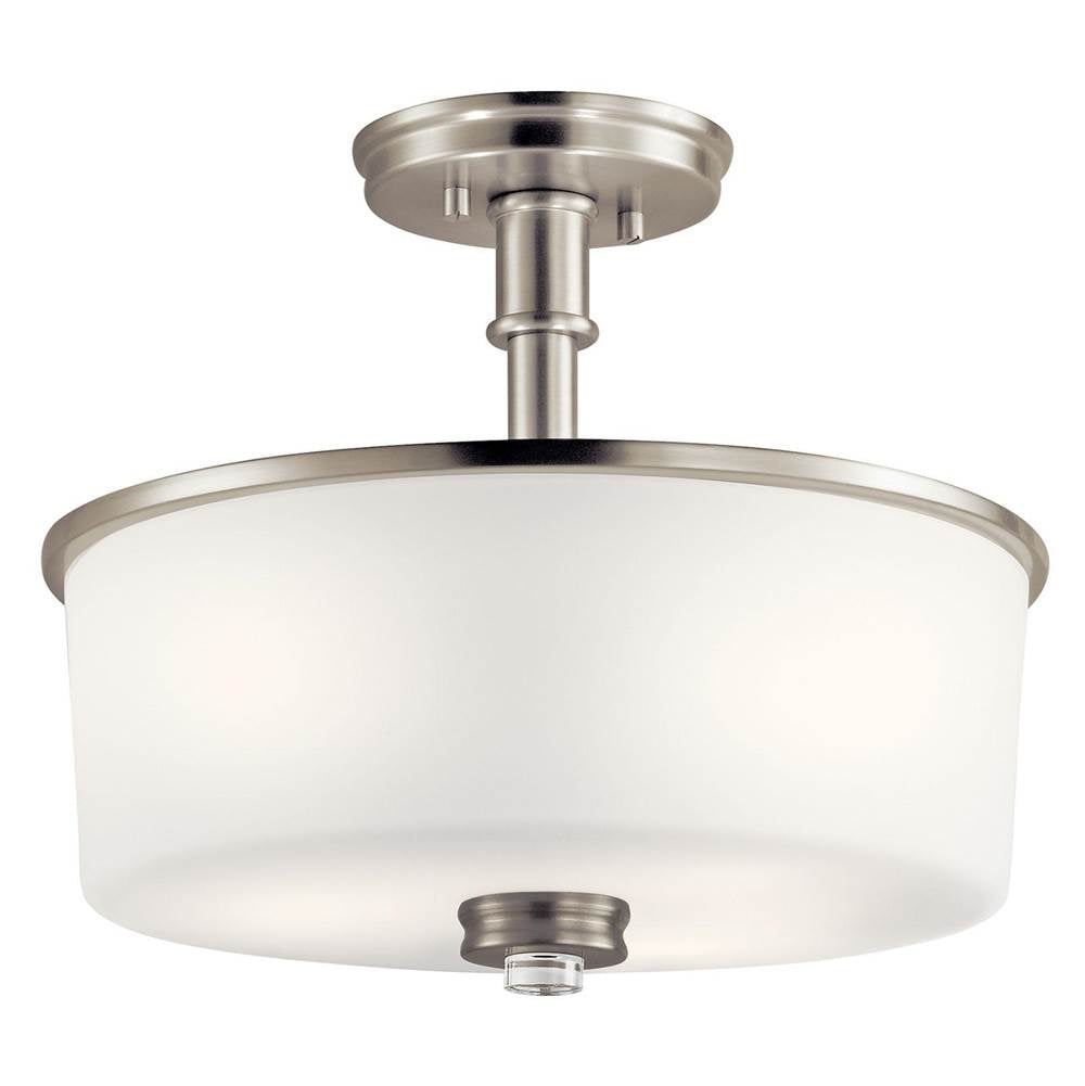 KICHLER 43926NI Joelson 14.25" 3 Light Semi Flush with Satin Etched Cased Opal and Clear Glass Accent Glass in Brushed Nickel