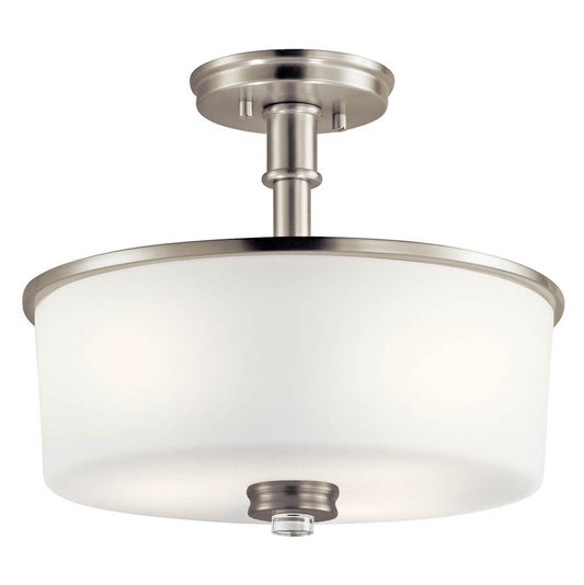 KICHLER 43926NI Joelson 14.25" 3 Light Semi Flush with Satin Etched Cased Opal and Clear Glass Accent Glass in Brushed Nickel