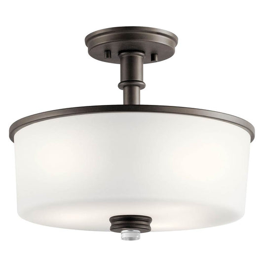 KICHLER 43926OZ Joelson 14.25" 3 Light Semi Flush with Satin Etched Cased Opal and Clear Glass Accent Glass in Olde Bronze