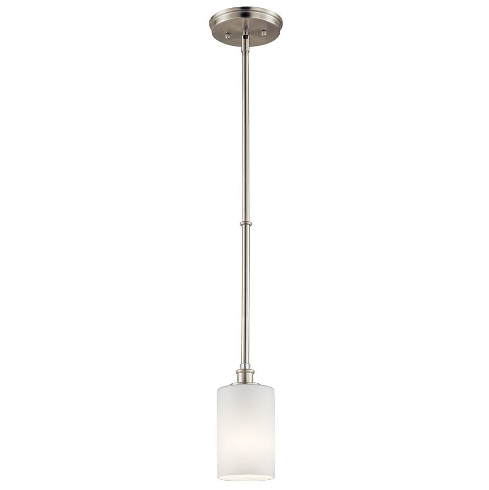 KICHLER 43927NI Joelson 19" 1 Light Mini Pendant with Satin Etched Cased Opal and Clear Glass Accent Glass in Brushed Nickel