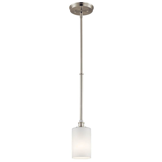 KICHLER 43927NI Joelson 19" 1 Light Mini Pendant with Satin Etched Cased Opal and Clear Glass Accent Glass in Brushed Nickel