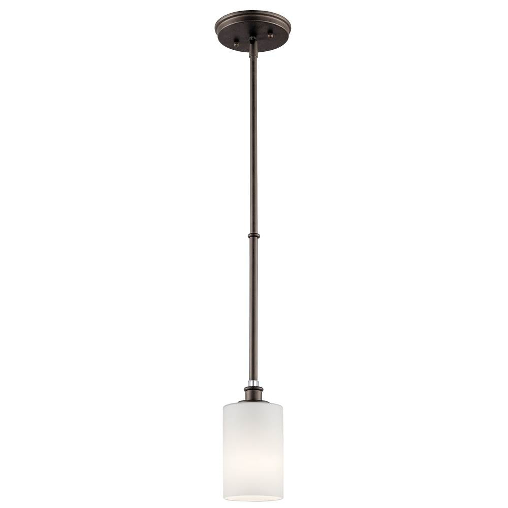 KICHLER 43927OZ Joelson 19" 1 Light Mini Pendant with Satin Etched Cased Opal and Clear Glass Accent Glass in Olde Bronze