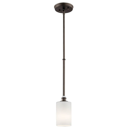 KICHLER 43927OZ Joelson 19" 1 Light Mini Pendant with Satin Etched Cased Opal and Clear Glass Accent Glass in Olde Bronze