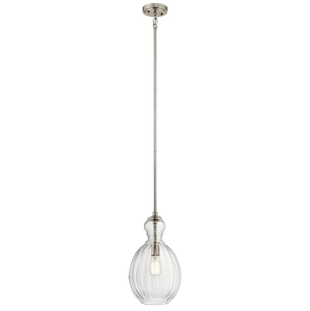 KICHLER 43953NI Riviera 16" 1 Light Pendant with Clear Ribbed Glass in Brushed Nickel