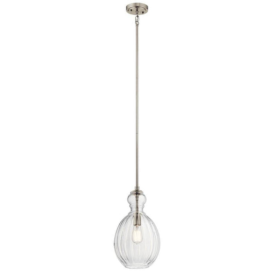 KICHLER 43953NI Riviera 16" 1 Light Pendant with Clear Ribbed Glass in Brushed Nickel