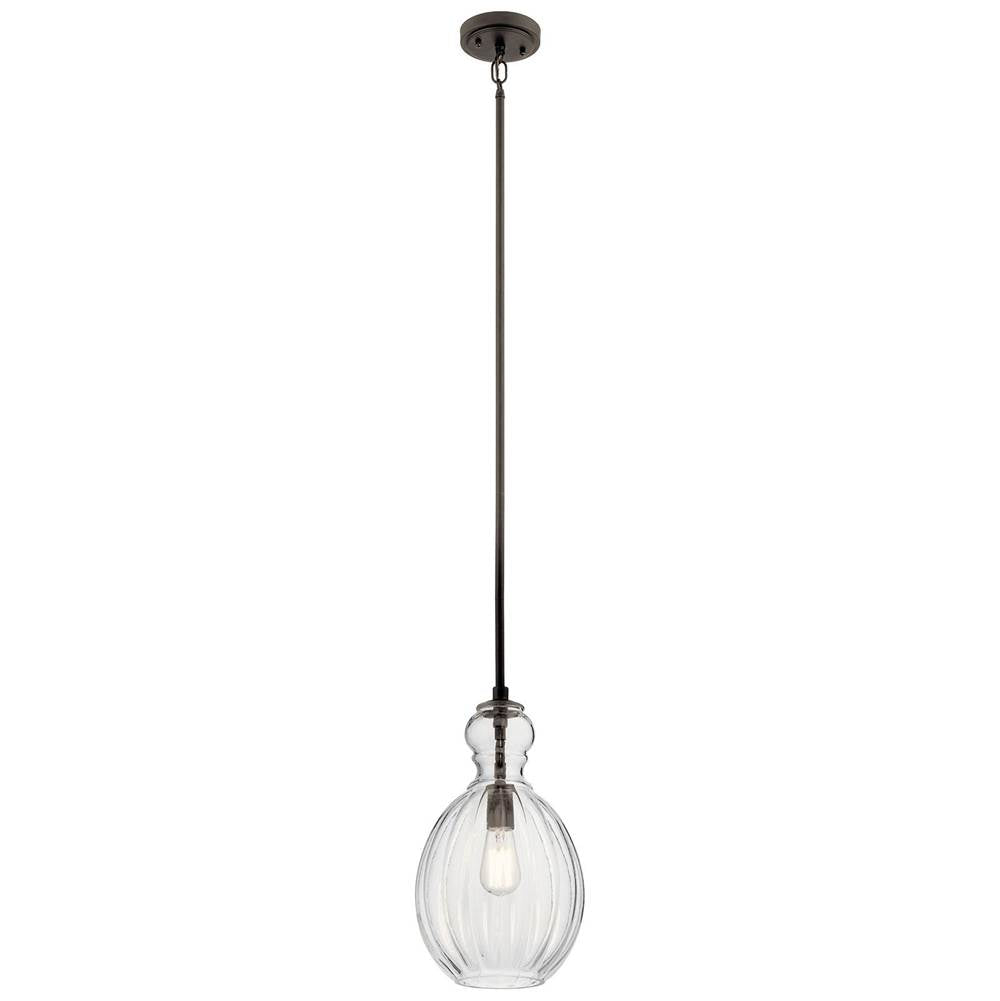 KICHLER 43953OZ Riviera 16" 1 Light Pendant with Clear Ribbed Glass in Olde Bronze