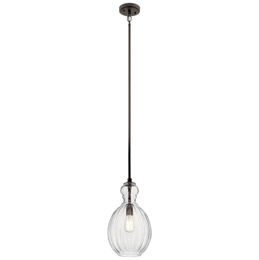 KICHLER 43953OZ Riviera 16" 1 Light Pendant with Clear Ribbed Glass in Olde Bronze