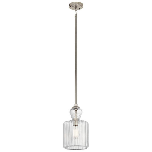 KICHLER 43954NI Riviera 13.75" 1 Light Pendant with Clear Ribbed Glass in Brushed Nickel