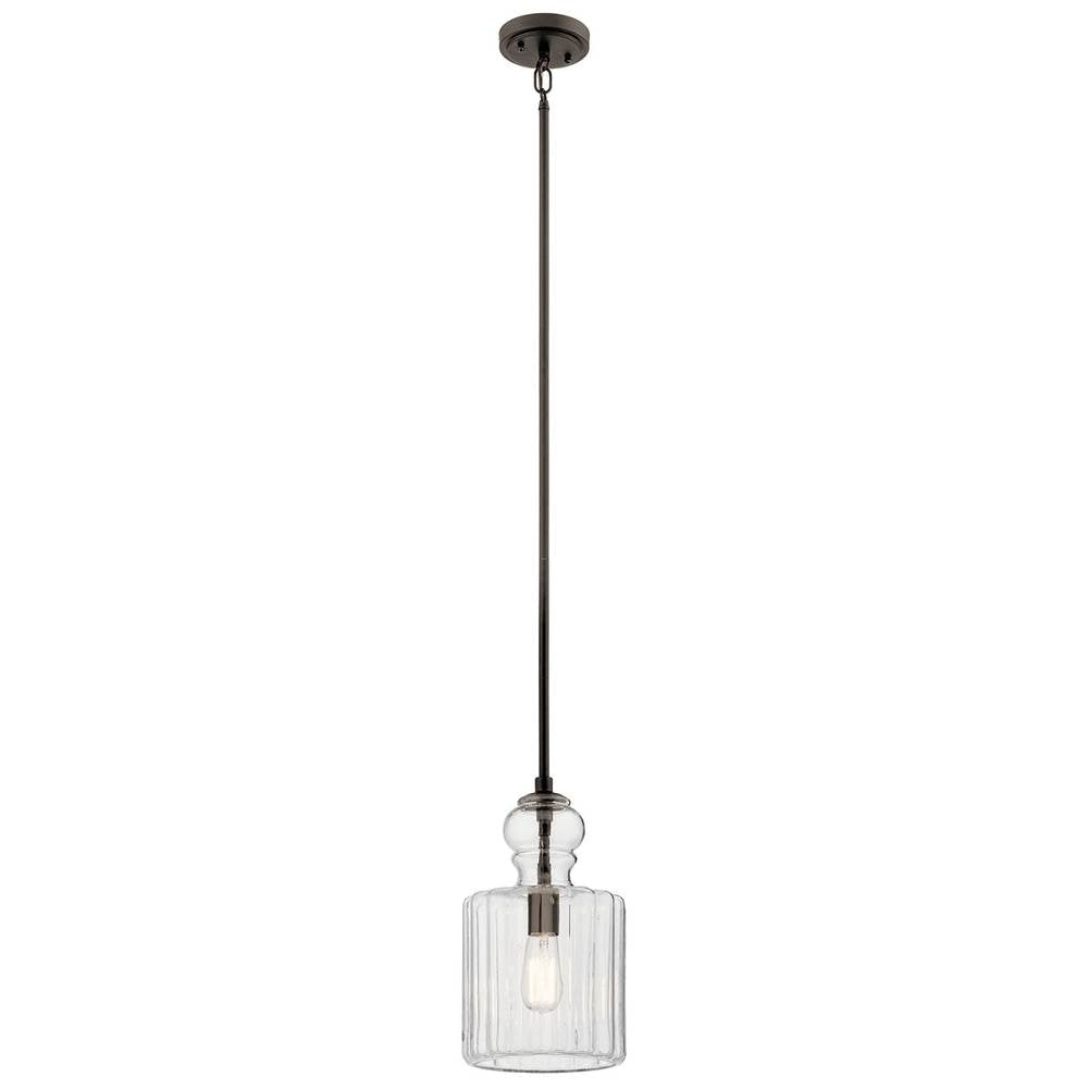KICHLER 43954OZ Riviera 13.75" 1 Light Pendant with Clear Ribbed Glass in Olde Bronze