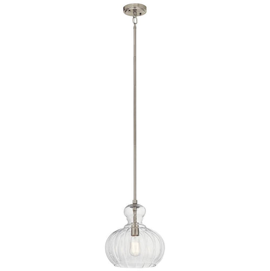 KICHLER 43955NI Riviera 13" 1 Light Pendant with Clear Ribbed Glass in Brushed Nickel