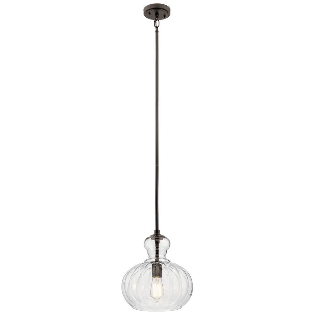 KICHLER 43955OZ Riviera 13" 1 Light Pendant with Clear Ribbed Glass in Olde Bronze