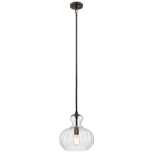 KICHLER 43955OZ Riviera 13" 1 Light Pendant with Clear Ribbed Glass in Olde Bronze
