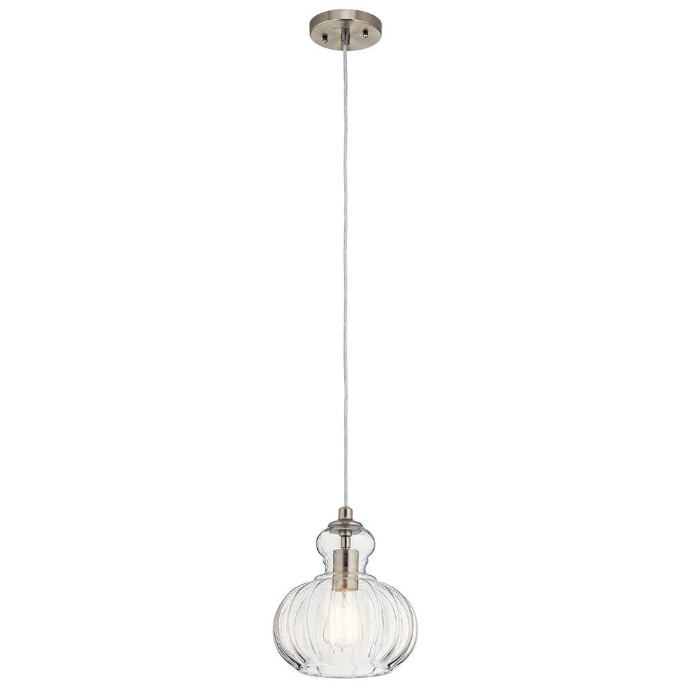 KICHLER 43956NI Riviera 10.25" 1 Light Pendant with Clear Ribbed Glass in Brushed Nickel