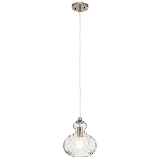 KICHLER 43956NI Riviera 10.25" 1 Light Pendant with Clear Ribbed Glass in Brushed Nickel