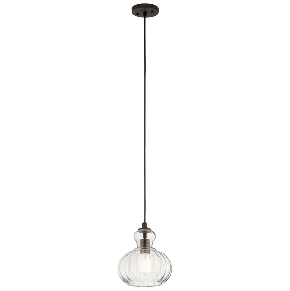 KICHLER 43956OZ Riviera 10.25" 1 Light Pendant with Clear Ribbed Glass in Olde Bronze