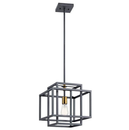 KICHLER 43982BK Taubert 13" 1 Light Pendant with Black and Natural Brass Accents