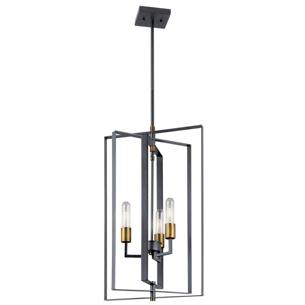 KICHLER 43983BK Taubert 26.25" 3 Light Foyer Pendant with Black and Natural Brass Accents