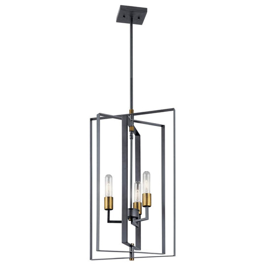 KICHLER 43983BK Taubert 26.25" 3 Light Foyer Pendant with Black and Natural Brass Accents