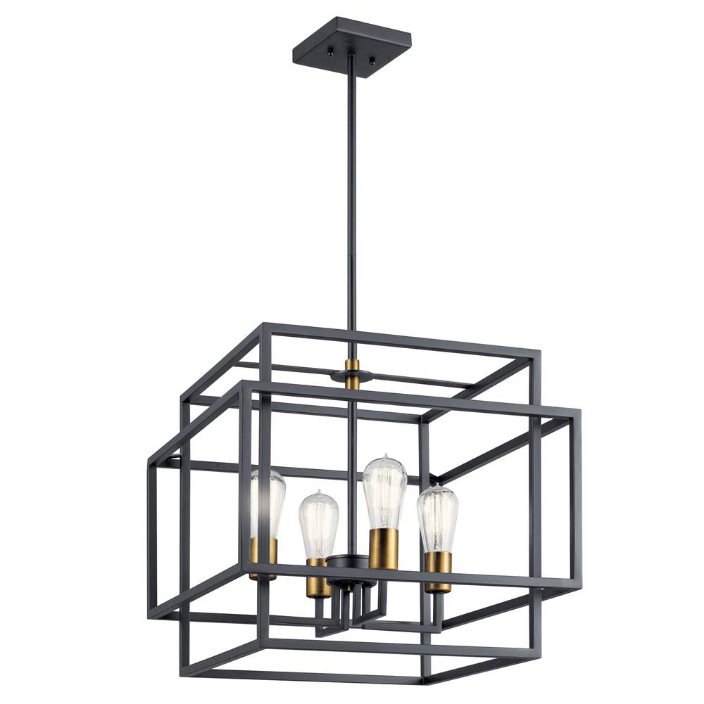 KICHLER 43984BK Taubert 16.5" 4 Light Pendant with Black and Natural Brass Accents