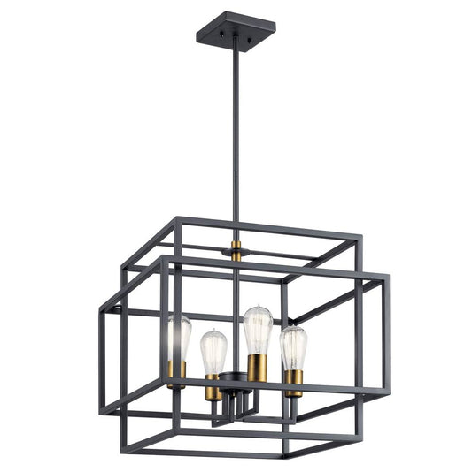 KICHLER 43984BK Taubert 16.5" 4 Light Pendant with Black and Natural Brass Accents